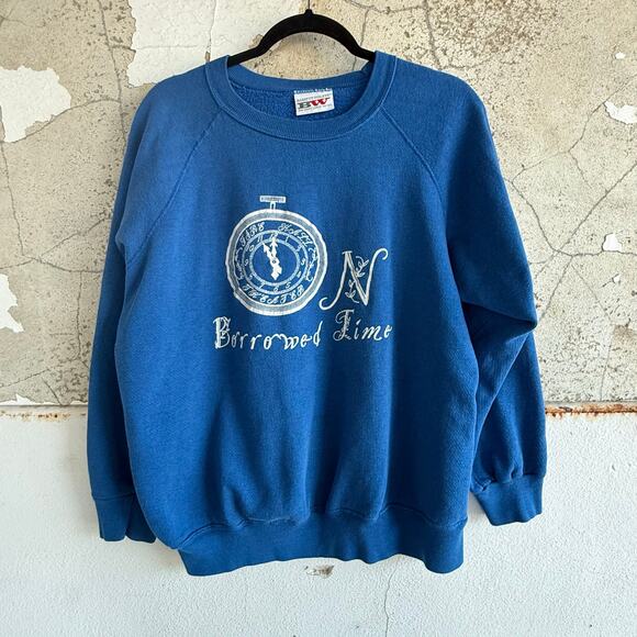 Vintage Sweatshirt On Borrowed Time Graphic Print 90s Boxy Crewneck Streetwear - Picture 1 of 4